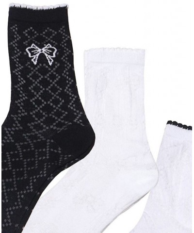 Women's Black and White Bow Detail Crew Sock Three Pack Multi $20.50 Socks