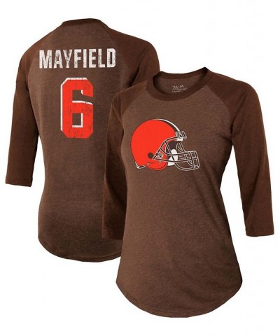Women's Baker Mayfield Brown Cleveland Browns Player Name Number Tri-Blend 3/4 Sleeve Raglan T-shirt Brown $24.20 Tops