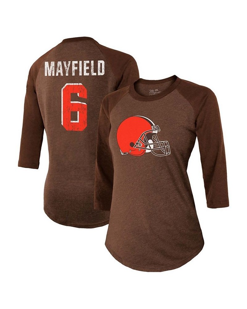 Women's Baker Mayfield Brown Cleveland Browns Player Name Number Tri-Blend 3/4 Sleeve Raglan T-shirt Brown $24.20 Tops