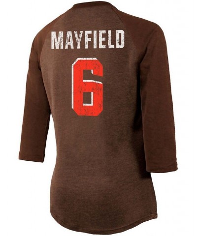 Women's Baker Mayfield Brown Cleveland Browns Player Name Number Tri-Blend 3/4 Sleeve Raglan T-shirt Brown $24.20 Tops