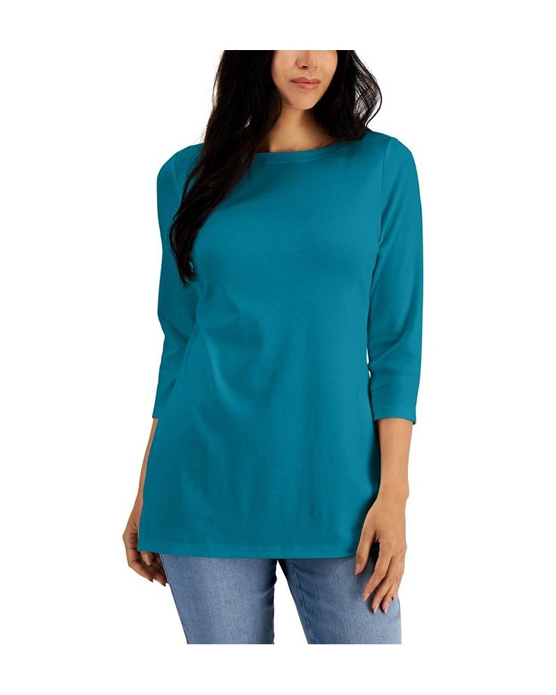 Boat-Neck 3/4-Sleeve Top Winter Moss $14.76 Tops