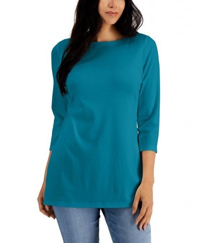 Boat-Neck 3/4-Sleeve Top Winter Moss $14.76 Tops