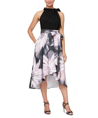 Women's Hi-Low Printed-Skirt Party Dress Black Blush $74.50 Dresses