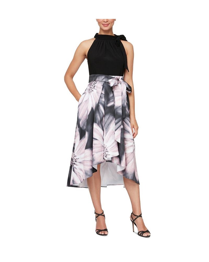 Women's Hi-Low Printed-Skirt Party Dress Black Blush $74.50 Dresses