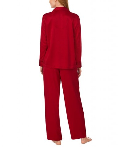 Women's Matte Satin Notched-Collar Pajamas Set Red $39.38 Sleepwear