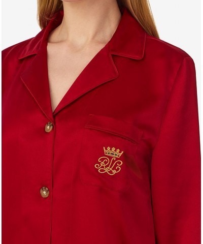 Women's Matte Satin Notched-Collar Pajamas Set Red $39.38 Sleepwear