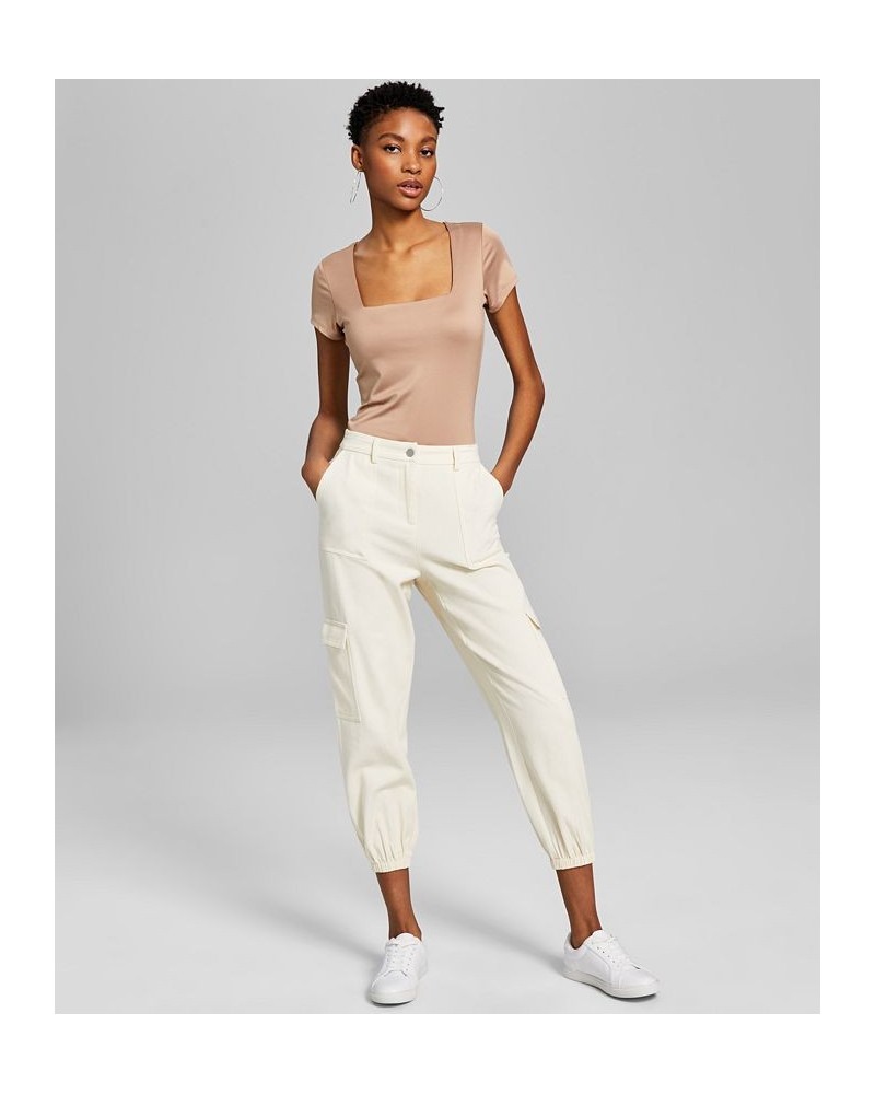 Women's Mid-Rise Cargo Jogger Pants Ivory/Cream $23.60 Pants