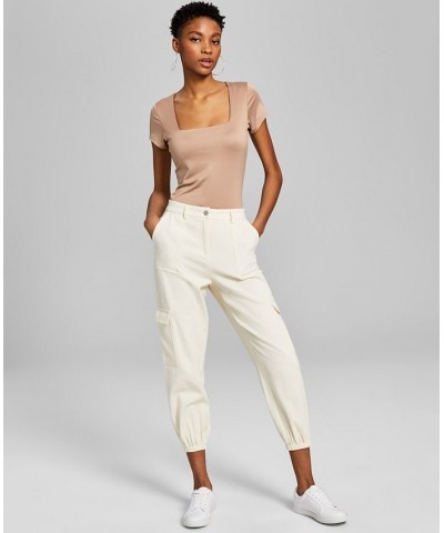 Women's Mid-Rise Cargo Jogger Pants Ivory/Cream $23.60 Pants