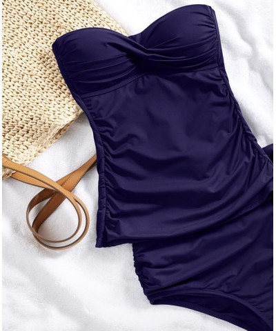 Ruched Tankini & High-Waist Bikini Bottoms Navy $28.00 Swimsuits