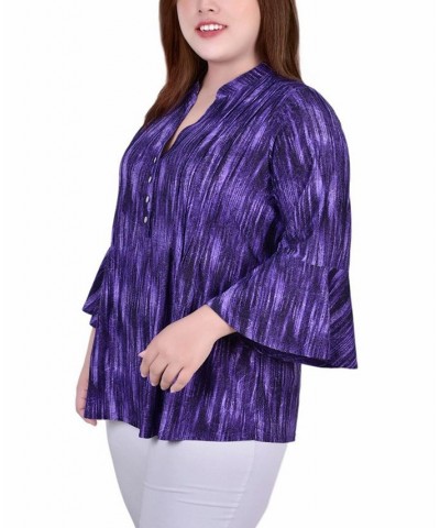 Plus Size Pleat Front Y-Neck Top Purple Stripe $11.68 Tops