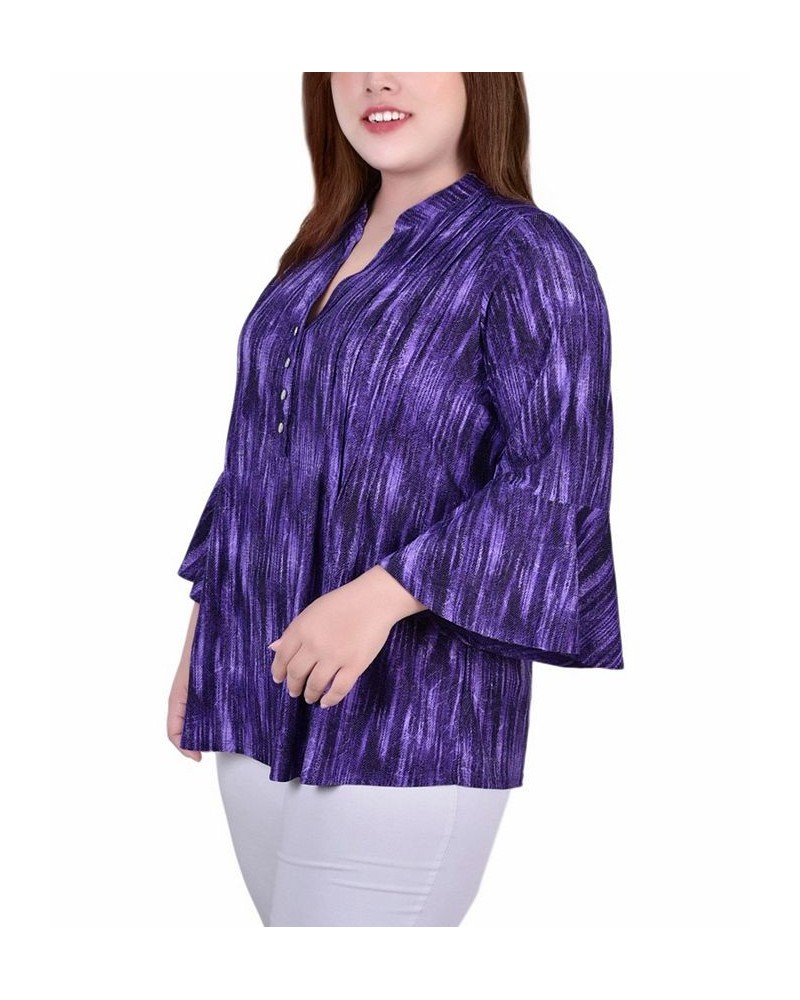 Plus Size Pleat Front Y-Neck Top Purple Stripe $11.68 Tops