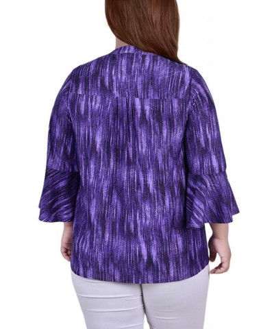 Plus Size Pleat Front Y-Neck Top Purple Stripe $11.68 Tops