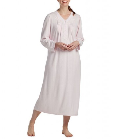 Women's Long-Sleeve Knit Nightgown Pink $29.25 Sleepwear