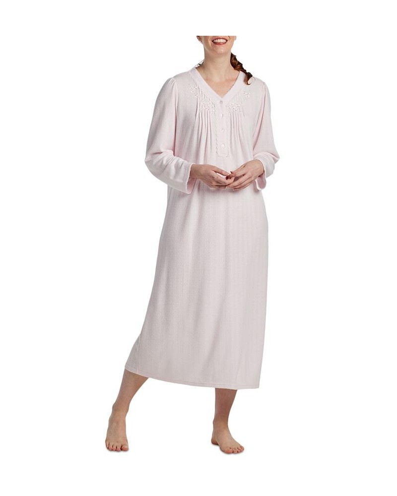 Women's Long-Sleeve Knit Nightgown Pink $29.25 Sleepwear