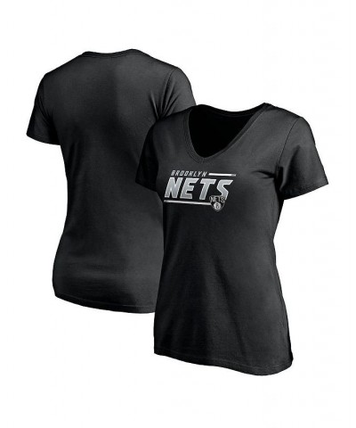Women's Branded Black Brooklyn Nets Mascot In Bounds V-Neck T-shirt Black $20.13 Tops