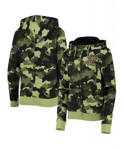 Women's Green Chicago Cubs 2022 MLB Armed Forces Day Camo Full-Zip Hoodie Green $35.20 Sweatshirts