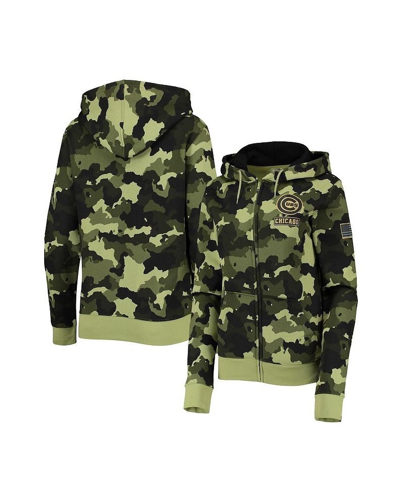 Women's Green Chicago Cubs 2022 MLB Armed Forces Day Camo Full-Zip Hoodie Green $35.20 Sweatshirts