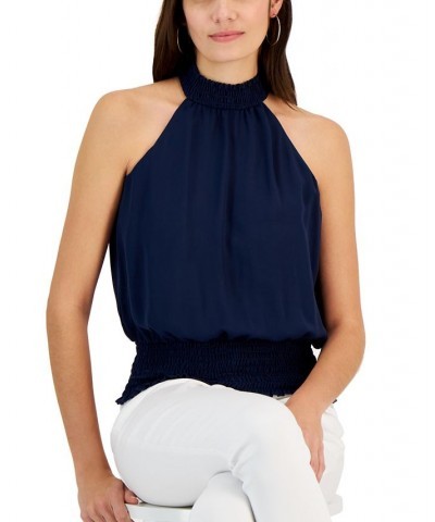 Women's Smocked Mock Neck Blouse Indigo Sea $21.02 Tops