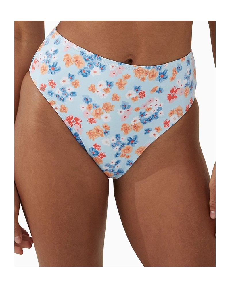 Women's Mini-Floral High-Waist Cheeky Bikini Bottoms Vintage Floral Blue $16.10 Swimsuits