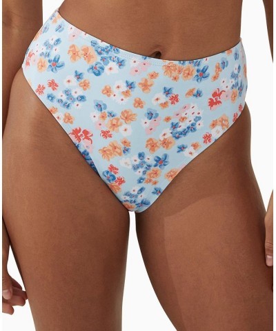 Women's Mini-Floral High-Waist Cheeky Bikini Bottoms Vintage Floral Blue $16.10 Swimsuits