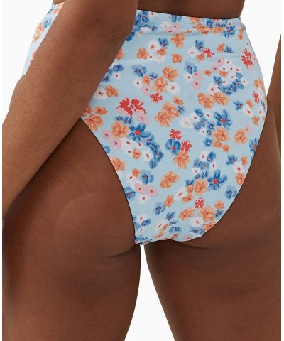 Women's Mini-Floral High-Waist Cheeky Bikini Bottoms Vintage Floral Blue $16.10 Swimsuits