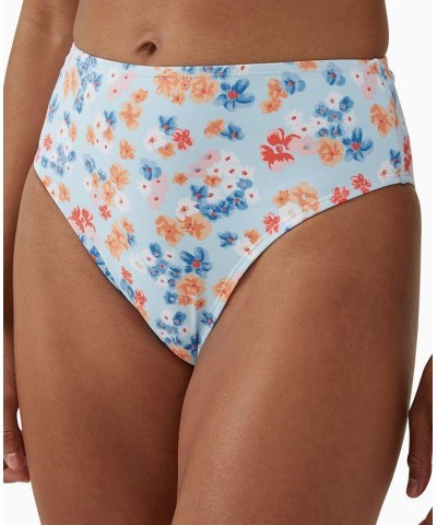 Women's Mini-Floral High-Waist Cheeky Bikini Bottoms Vintage Floral Blue $16.10 Swimsuits