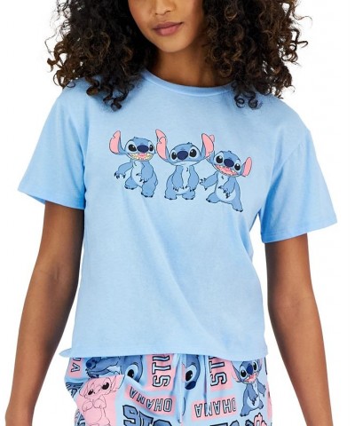 Juniors' Crew-Neck Stitch-Graphic T-Shirt Blue $8.80 Tops