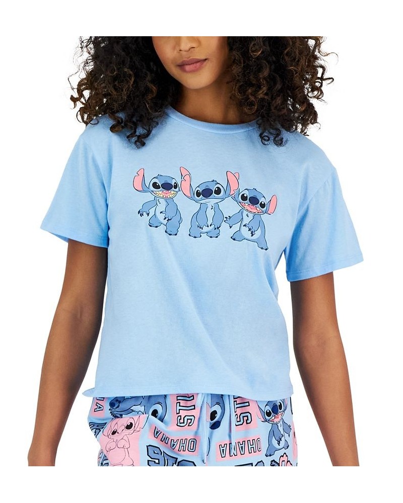 Juniors' Crew-Neck Stitch-Graphic T-Shirt Blue $8.80 Tops