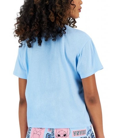 Juniors' Crew-Neck Stitch-Graphic T-Shirt Blue $8.80 Tops