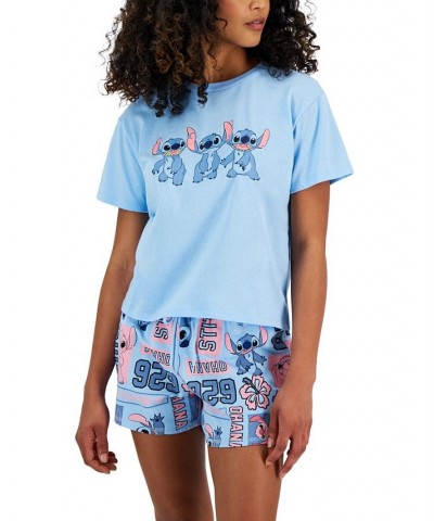 Juniors' Crew-Neck Stitch-Graphic T-Shirt Blue $8.80 Tops