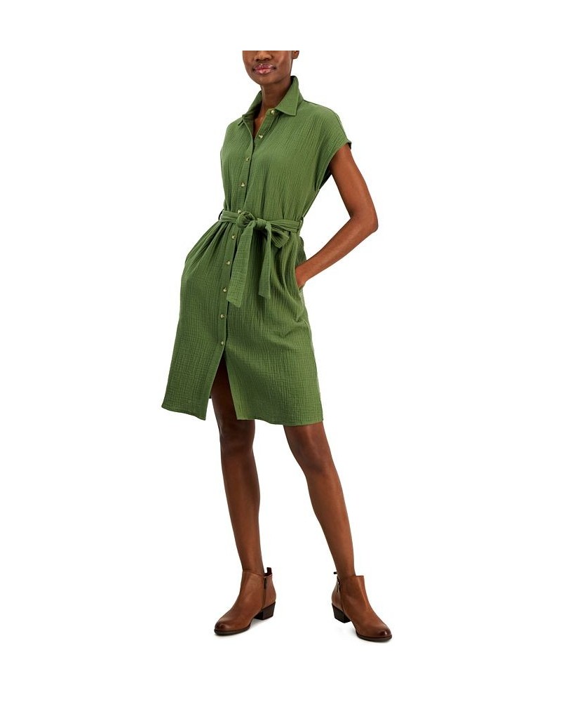 Women's Cotton Crinkle Gauze Shirtdress Green $20.13 Dresses