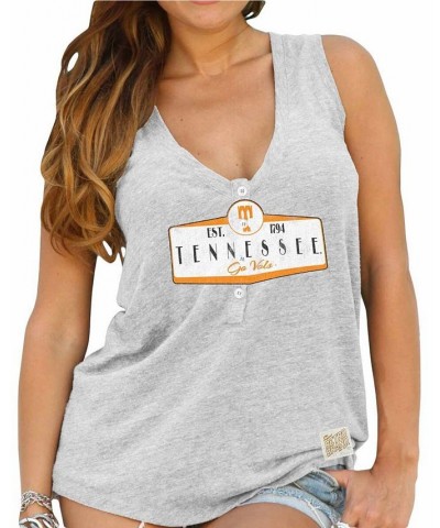 Women's Tennessee Volunteers Ash Relaxed Henley Tank Top Ash $20.24 Tops