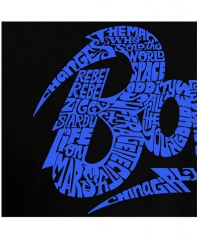 Women's David Bowie Logo Word Art Long Sleeve T-shirt Black-Blue $21.08 Tops