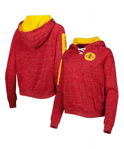 Women's Cardinal Iowa State Cyclones The Devil Speckle Lace-Placket Raglan Pullover Hoodie Cardinal $28.60 Sweatshirts