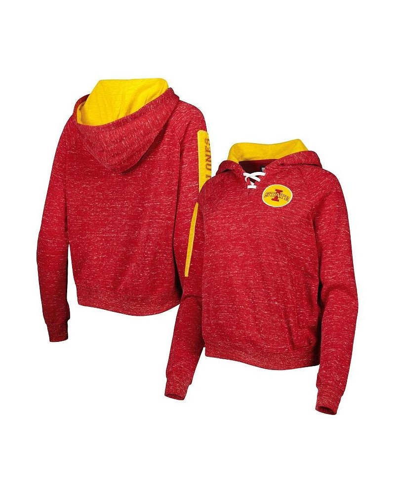 Women's Cardinal Iowa State Cyclones The Devil Speckle Lace-Placket Raglan Pullover Hoodie Cardinal $28.60 Sweatshirts