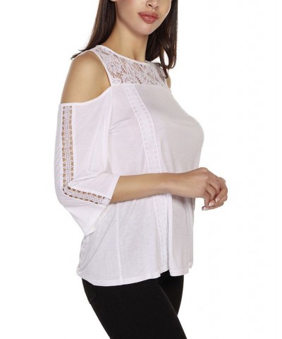 Women's Black Label Ruffle Lace Cold Shoulder Top White $24.50 Tops