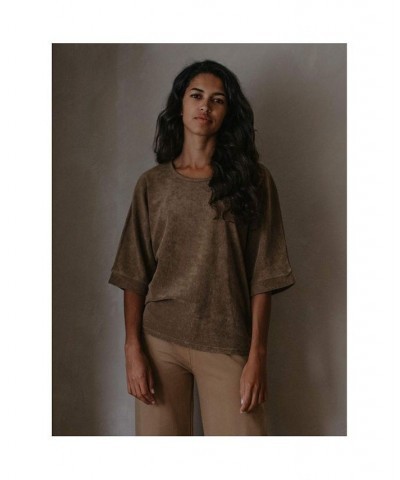 Women's Maternity Organic Cotton Oversized Terry Top Walnut $40.29 Tops