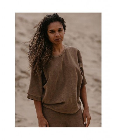 Women's Maternity Organic Cotton Oversized Terry Top Walnut $40.29 Tops