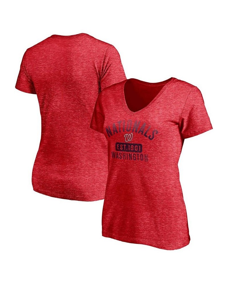 Women's Heathered Red Washington Nationals Old Time Favorite V-Neck T-shirt Heathered Red $23.99 Tops