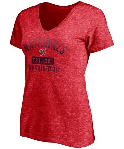 Women's Heathered Red Washington Nationals Old Time Favorite V-Neck T-shirt Heathered Red $23.99 Tops