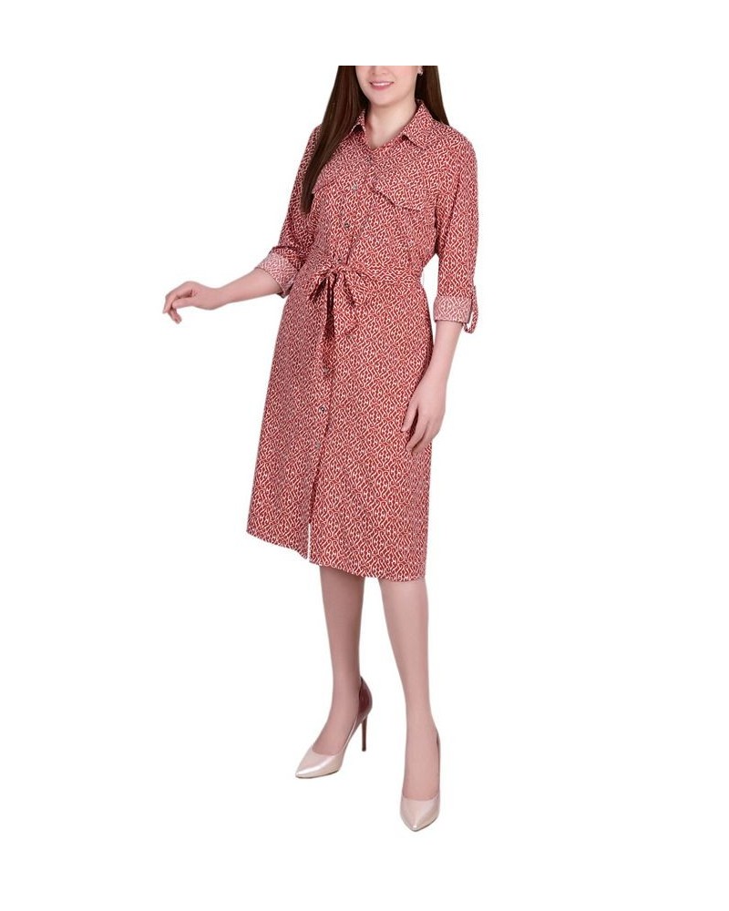 Women's 3/4 Sleeve Roll Tab Shirtdress with Belt Bossanova Swirl $20.72 Dresses