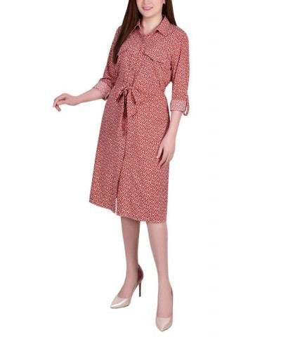 Women's 3/4 Sleeve Roll Tab Shirtdress with Belt Bossanova Swirl $20.72 Dresses