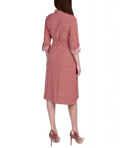 Women's 3/4 Sleeve Roll Tab Shirtdress with Belt Bossanova Swirl $20.72 Dresses