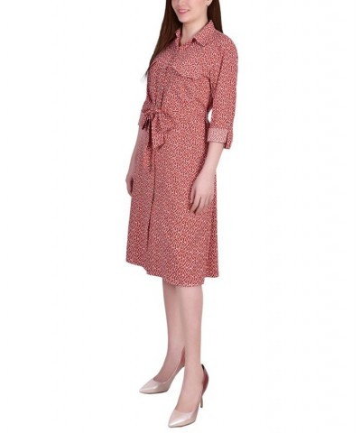 Women's 3/4 Sleeve Roll Tab Shirtdress with Belt Bossanova Swirl $20.72 Dresses