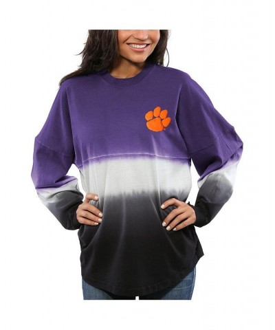 Women's Purple Clemson Tigers Ombre Long Sleeve Dip-Dyed T-shirt Purple $46.55 Tops