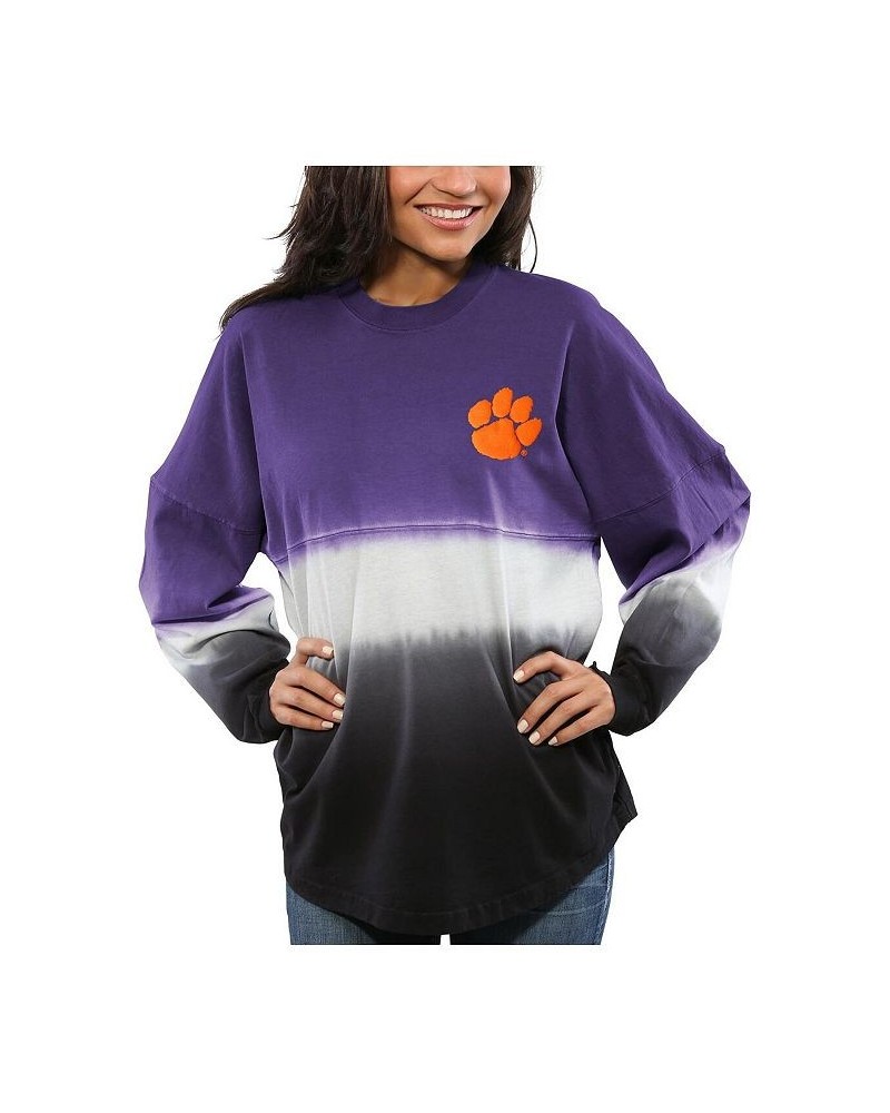 Women's Purple Clemson Tigers Ombre Long Sleeve Dip-Dyed T-shirt Purple $46.55 Tops