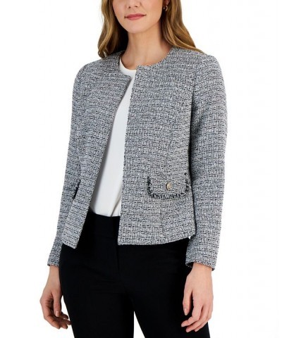 Women's Collarless Tweed Cardigan Open-Front Jacket Black Multi $31.60 Jackets