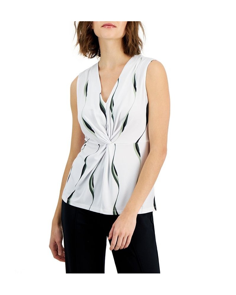 Women's Printed V-Neck Knot-Front Sleeveless Top White $12.20 Tops