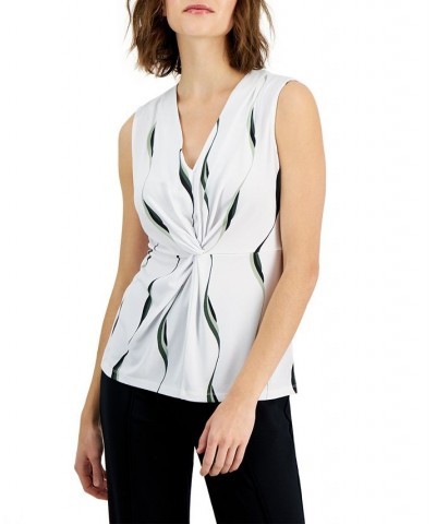 Women's Printed V-Neck Knot-Front Sleeveless Top White $12.20 Tops