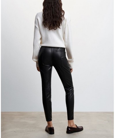 Women's Leather-Effect Split Hems Leggings Black $25.80 Pants